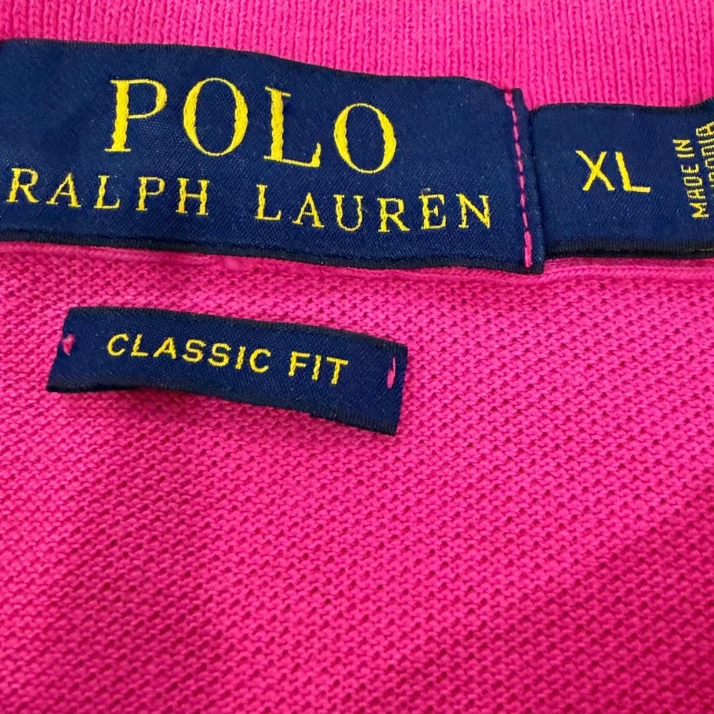 Polo Ralph Lauren Polo Shirt Men XL Pink Classic Fit Cotton Lime Green Pony Prep